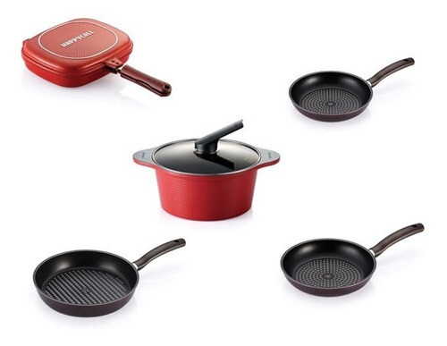 Pack Sarten A Presion Sarten Y Olla Antihaderente Happycall Rojo, Color: Rojo
