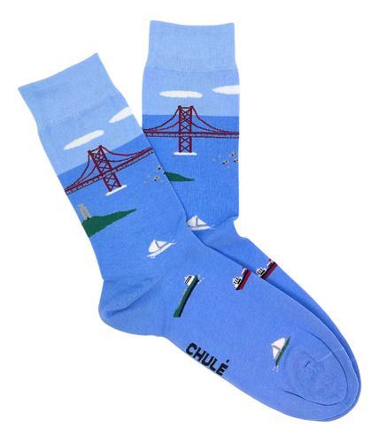 Medias Largas Estampadas Puente De Adulto. Algodón Orgánico Celeste Algodón Orgánico 41-46