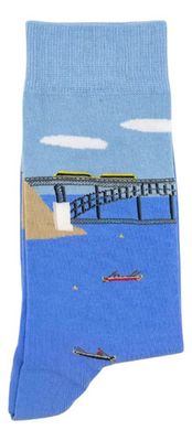 Medias Largas Estampadas Puente De Adulto. Algodón Orgánico Celeste Algodón Orgánico 41-46