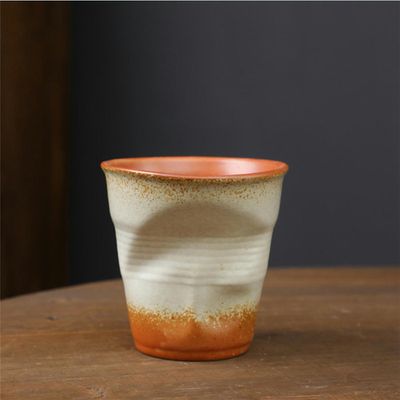 Vaso Irregular De Cerámica 200ml Pack De Dos Unidades Blanco Y Naranja