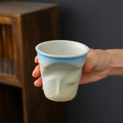 Vaso Irregular De Cerámica 200ml Pack De Dos Unidades Blanco Y Celeste