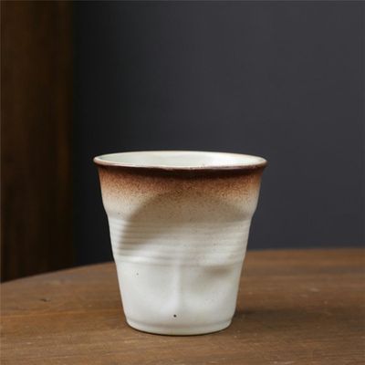 Vaso Irregular De Cerámica 200ml Pack De Dos Unidades Blanco Y Marron