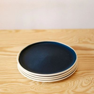 Platos Llanos De Cerámica Diseño Nordico Jolk Azul Marino Lisa X6