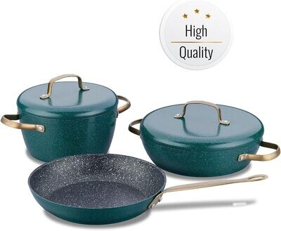 Korkmaz Vintage Cookware Set | 5 Pcs Nonstick Pot Set with Lid