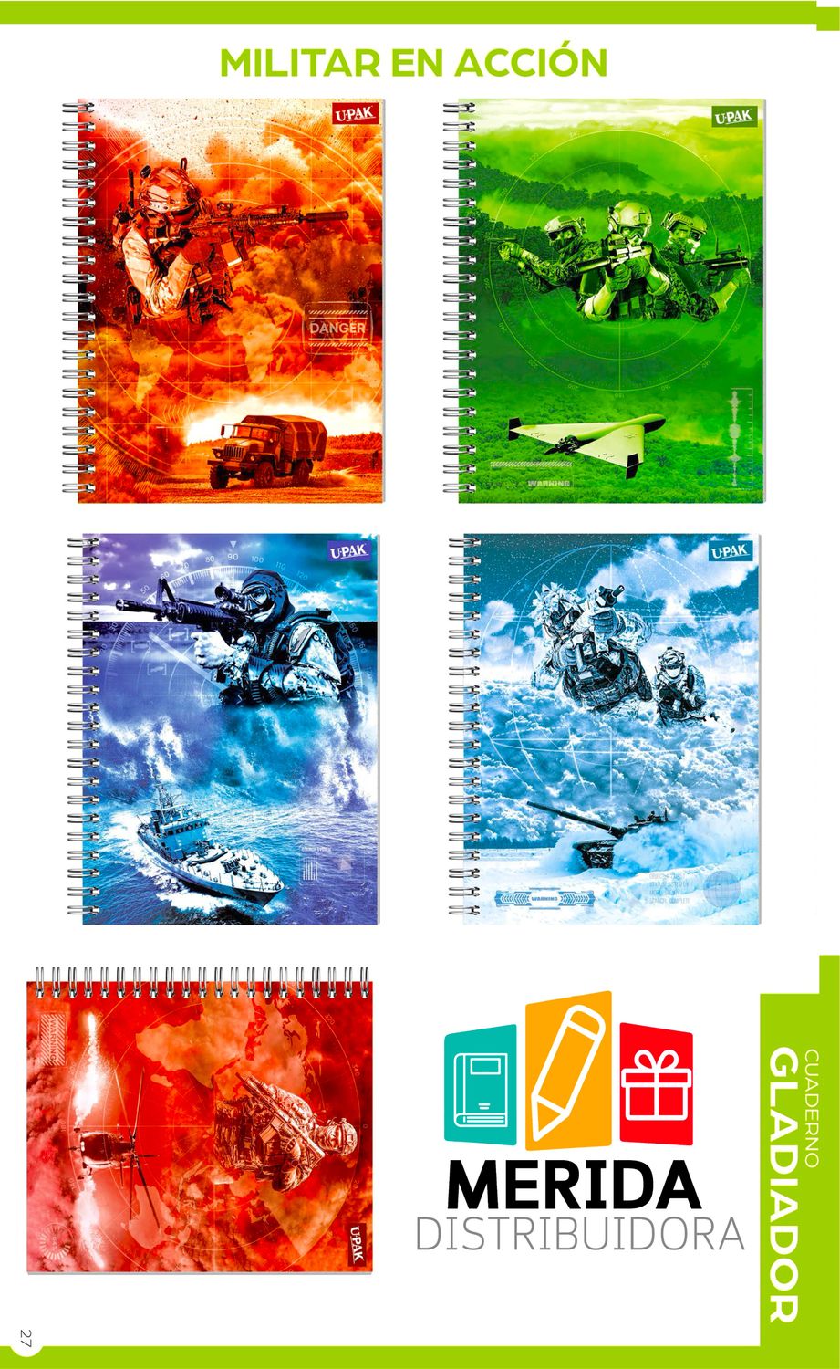 cuaderno gladiador 100h raya militar en acción