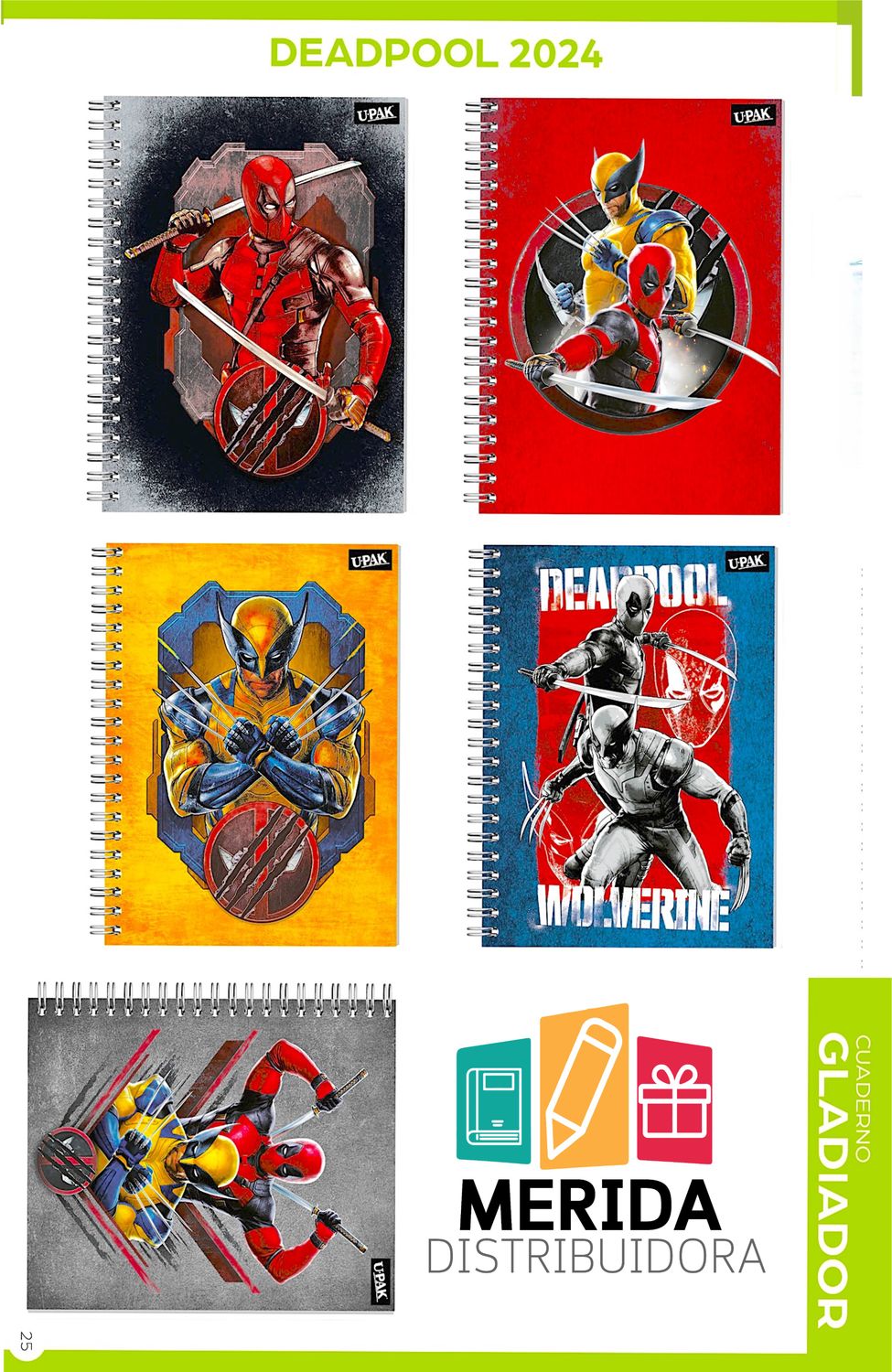 cuaderno gladiador 100h raya deadpool