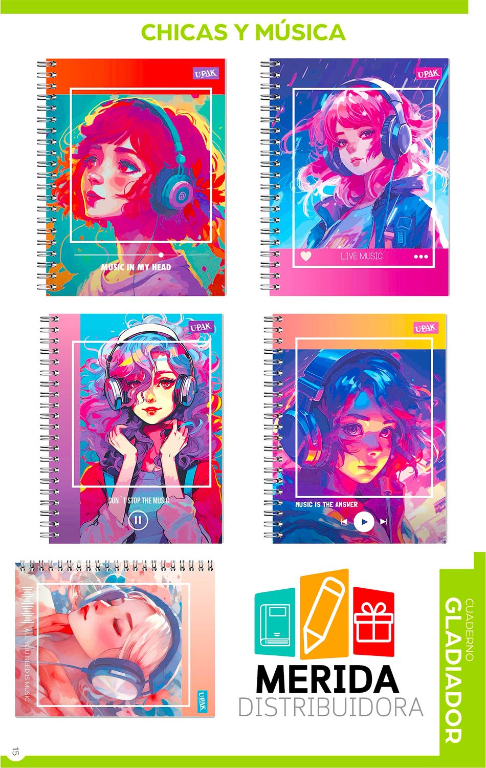 cuaderno gladiador 100h raya chicas y musica