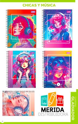 cuaderno gladiador 100h raya chicas y musica
