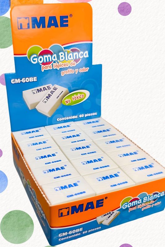 borrador blanco con 60 pzas MAE