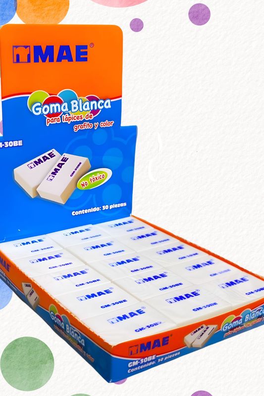 borrador blanco con 30 pzas MAE