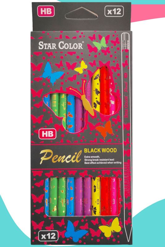 Lápices de grafito STAR color c/12 mariposas