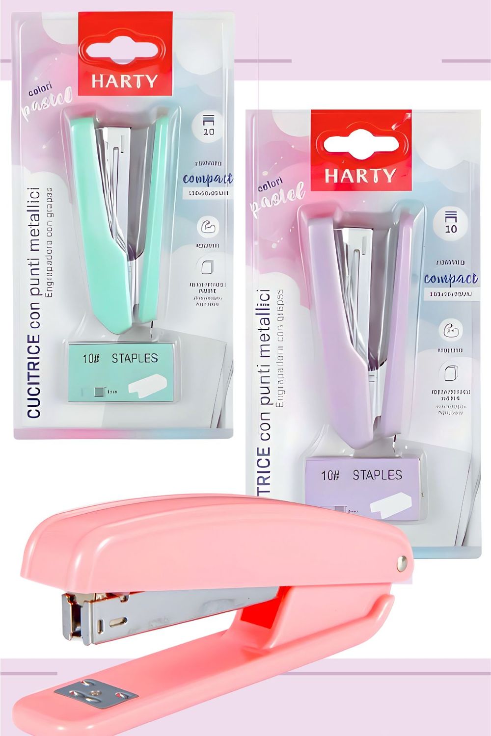 Engrapadora media tira HARTY colores con grapas