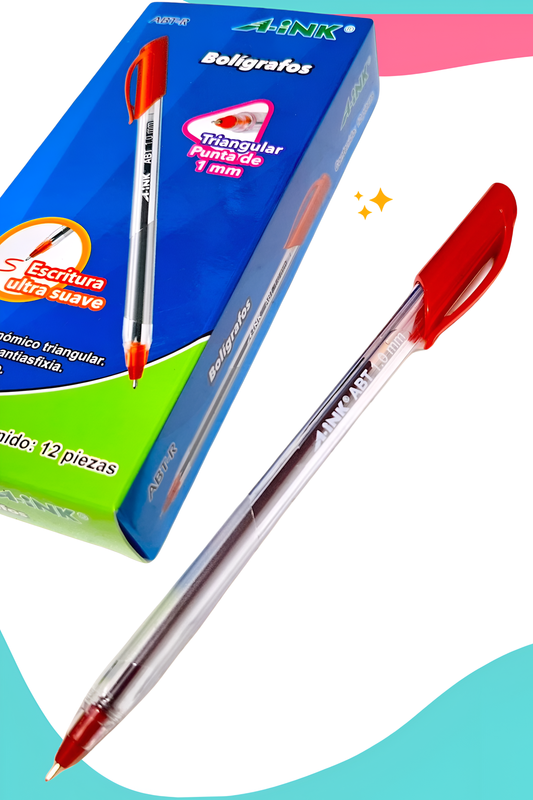 boligrafo triangular c/12 rojo aink