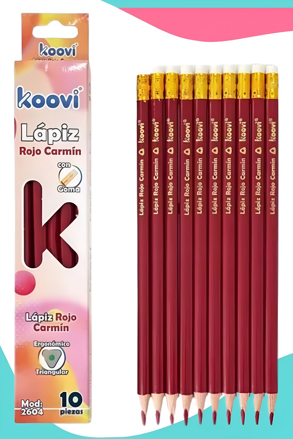 lapiz rojo carmin delgado c/10 koovi