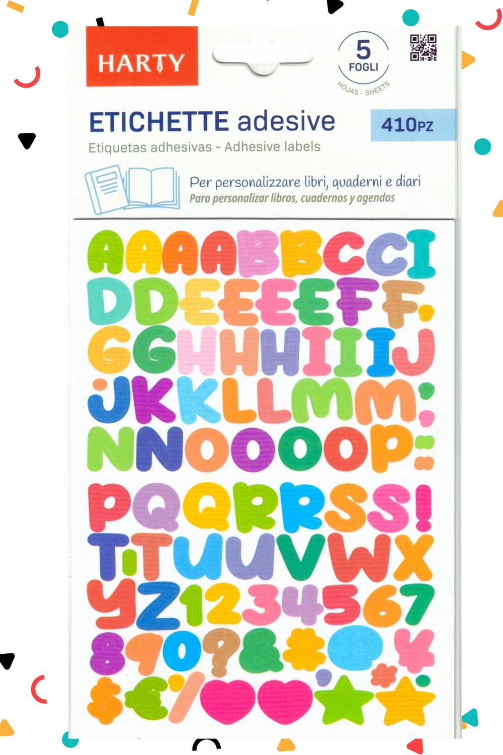 Stickers con 5 planillas letras  11x15cm