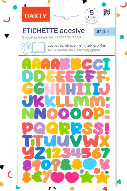 Stickers con 5 planillas letras  11x15cm