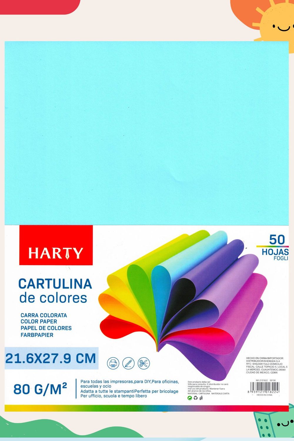 Hojas de colores c/50 azul pastel