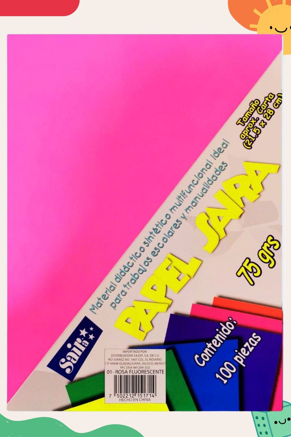 hojas de color c/100 rosa fluorescente
