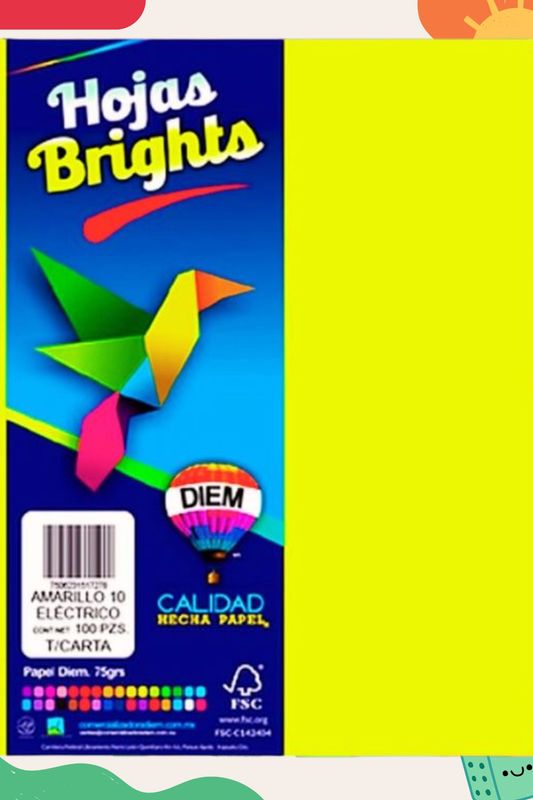 Hojas de color c/100 amarillo fluorescente