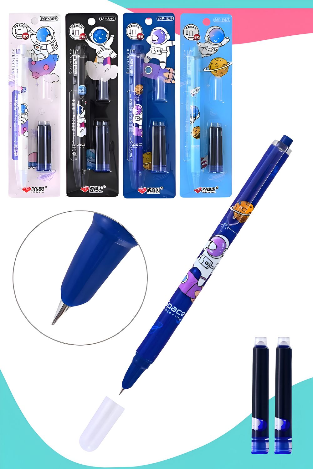 Boligrafo fuente c/4 piezas retractil