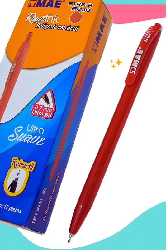 Bolígrafo MAE retráctil 0.7 c/12 rojo