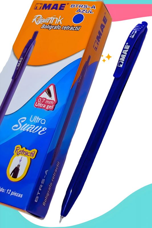 Bolígrafo MAE retráctil 0.7 c/12 azul