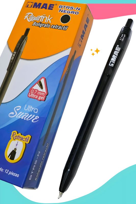 Bolígrafo MAE retráctil 0.7 c/12 negro