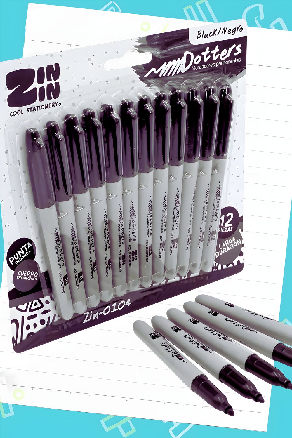 Marcador fino negro c/12