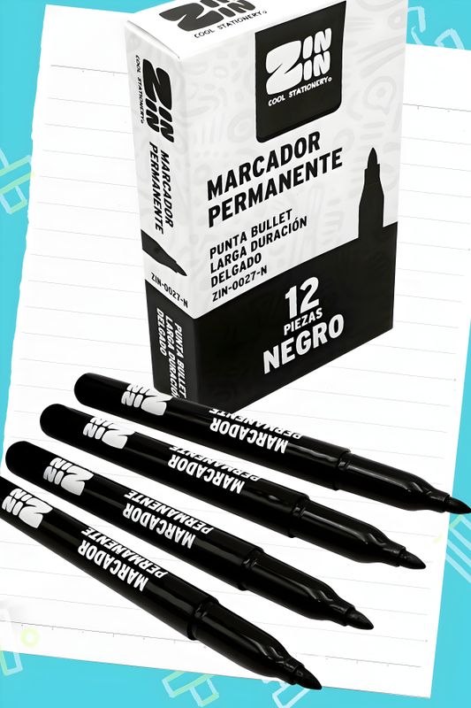 Marcador fino c/12 negro