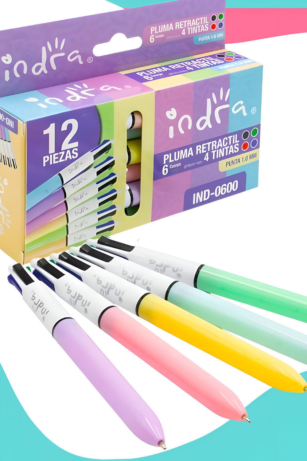 Bolígrafos 4 tintas INDRA c/12 pzas