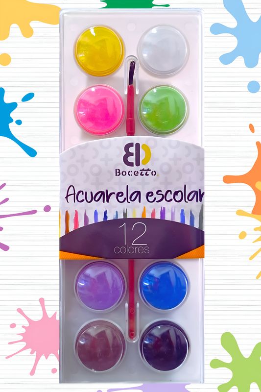 Acuarela con 12 estuche de plastico