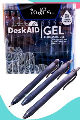 Bolígrafo gel con 12 pzas negro fino INDRA