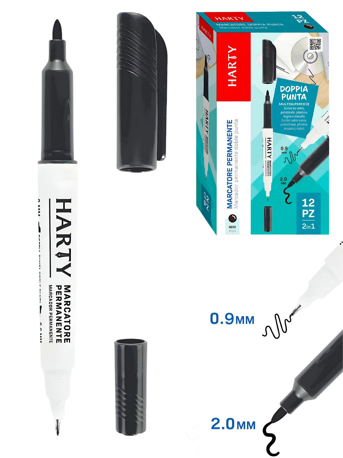 Marcador c/12  Doble Punta HARTY negro