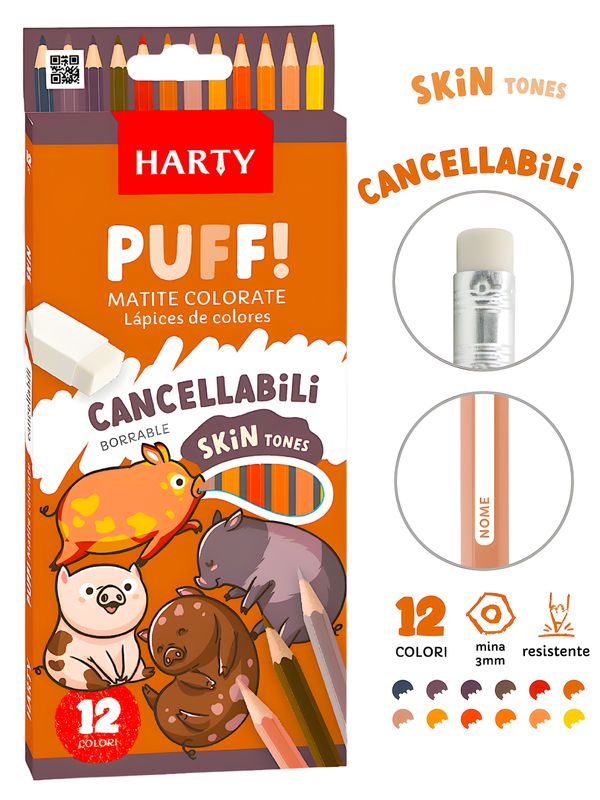 Colores c/12 borrables HARTY tonos pieles