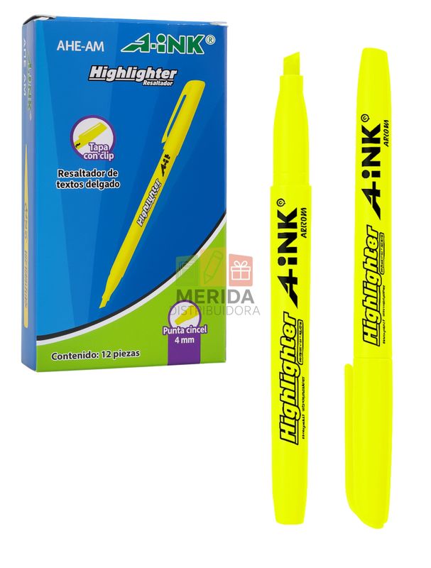 Resaltador c/12 Punta Cincel delgado Amarillo