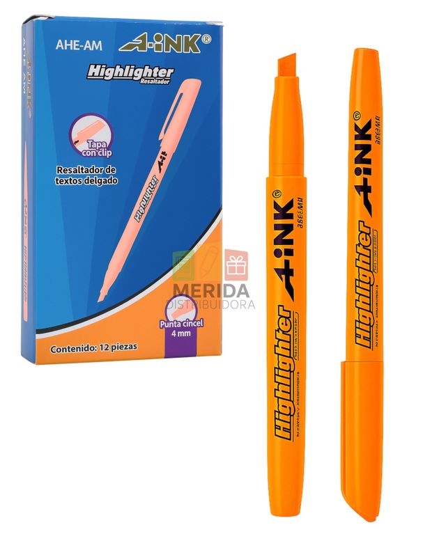 Resaltador c/12 Punta Cincel delgado Naranja