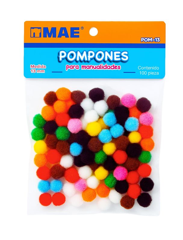 Pompones 13 mm – Bolsa con 100 Piezas Multicolor