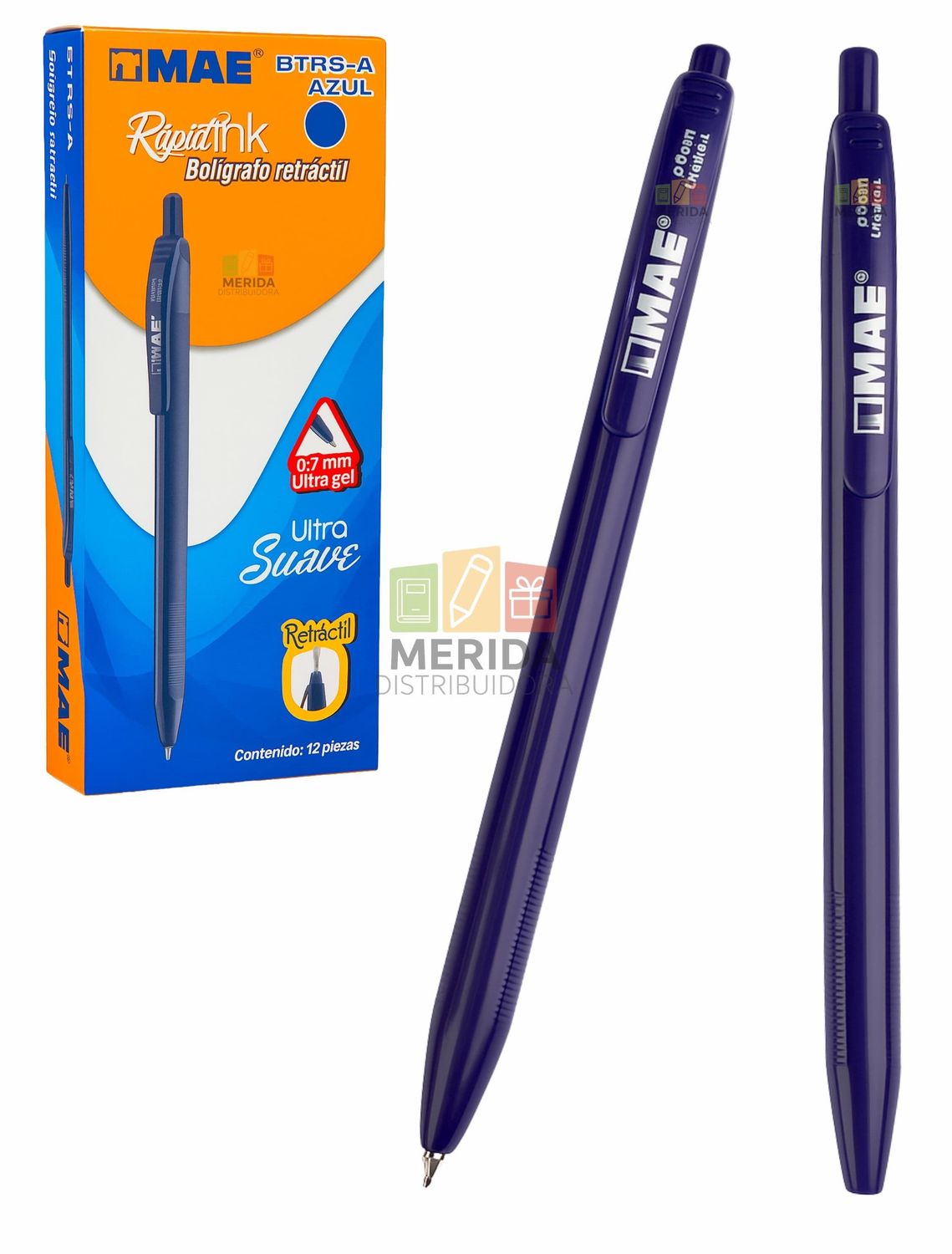 Bolígrafo c/12 Retráctil 0.7 mm azul