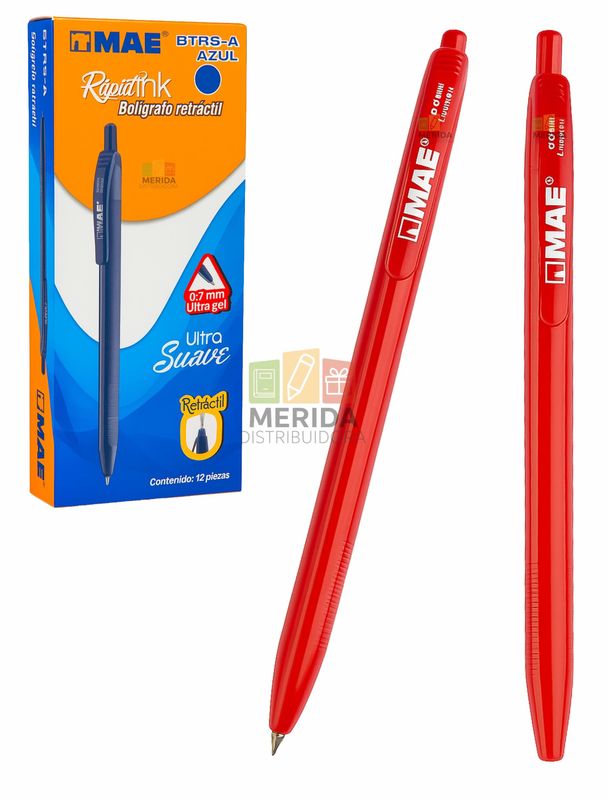 Bolígrafo c/12 Retráctil 0.7 mm rojo