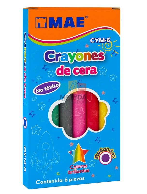 Crayones C/6 redondos de cera MAE delgados