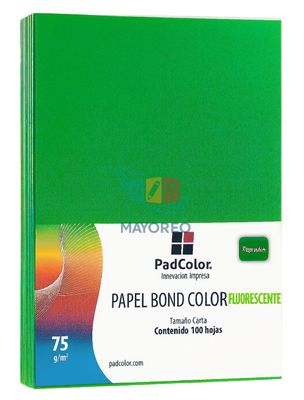 Hojas de Color Verde Bandera Carta | Paq. c/100 Hojas de Color Verde Bandera Carta | Paq. c/100