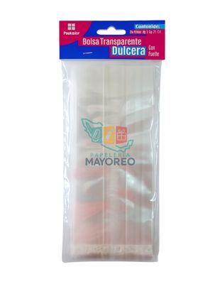 Bolsa Celofan c/25  21x8.5x6 cm con fuelle dulcera