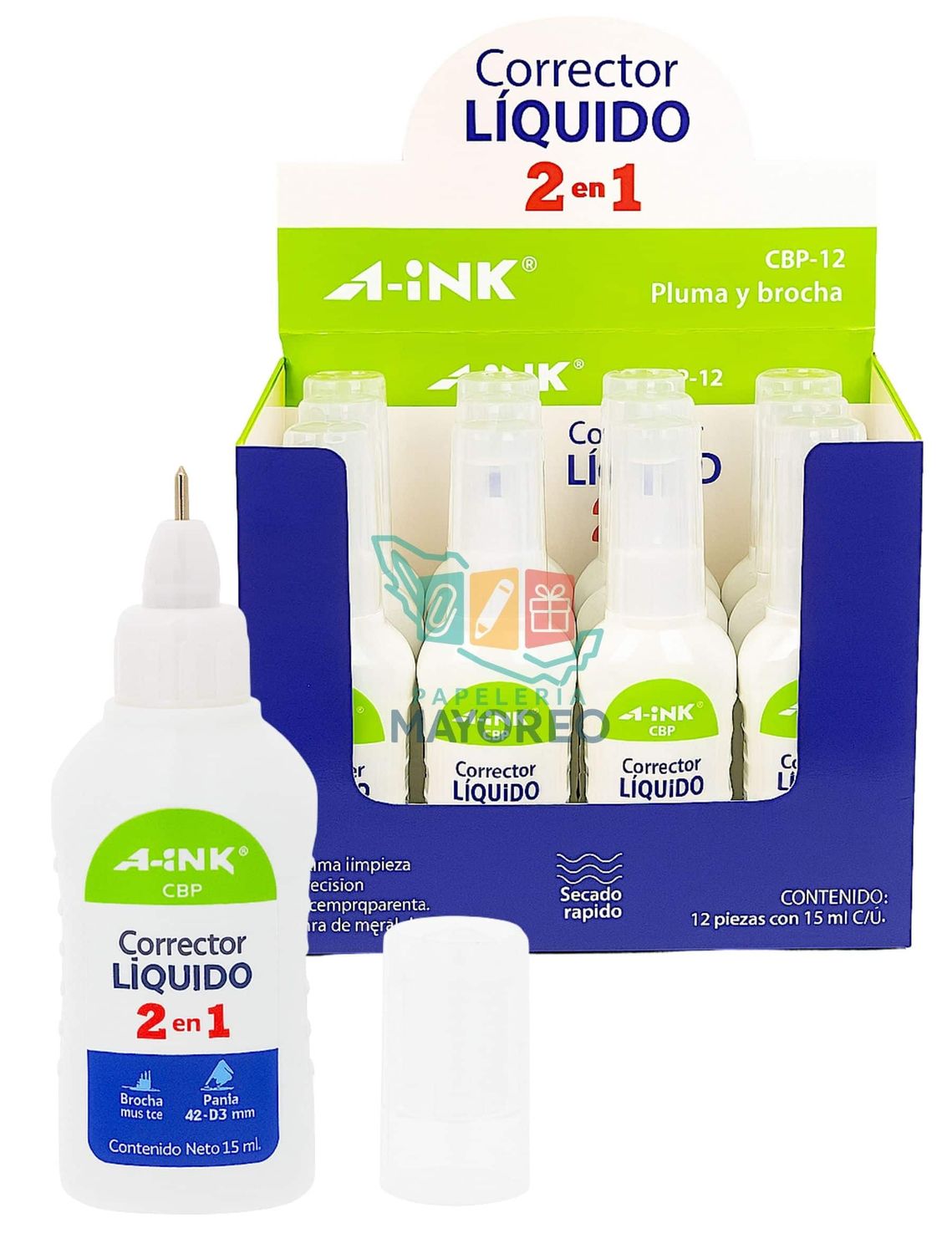 Corrector líquido 2 en 1 (pluma y brocha) 1 pza
