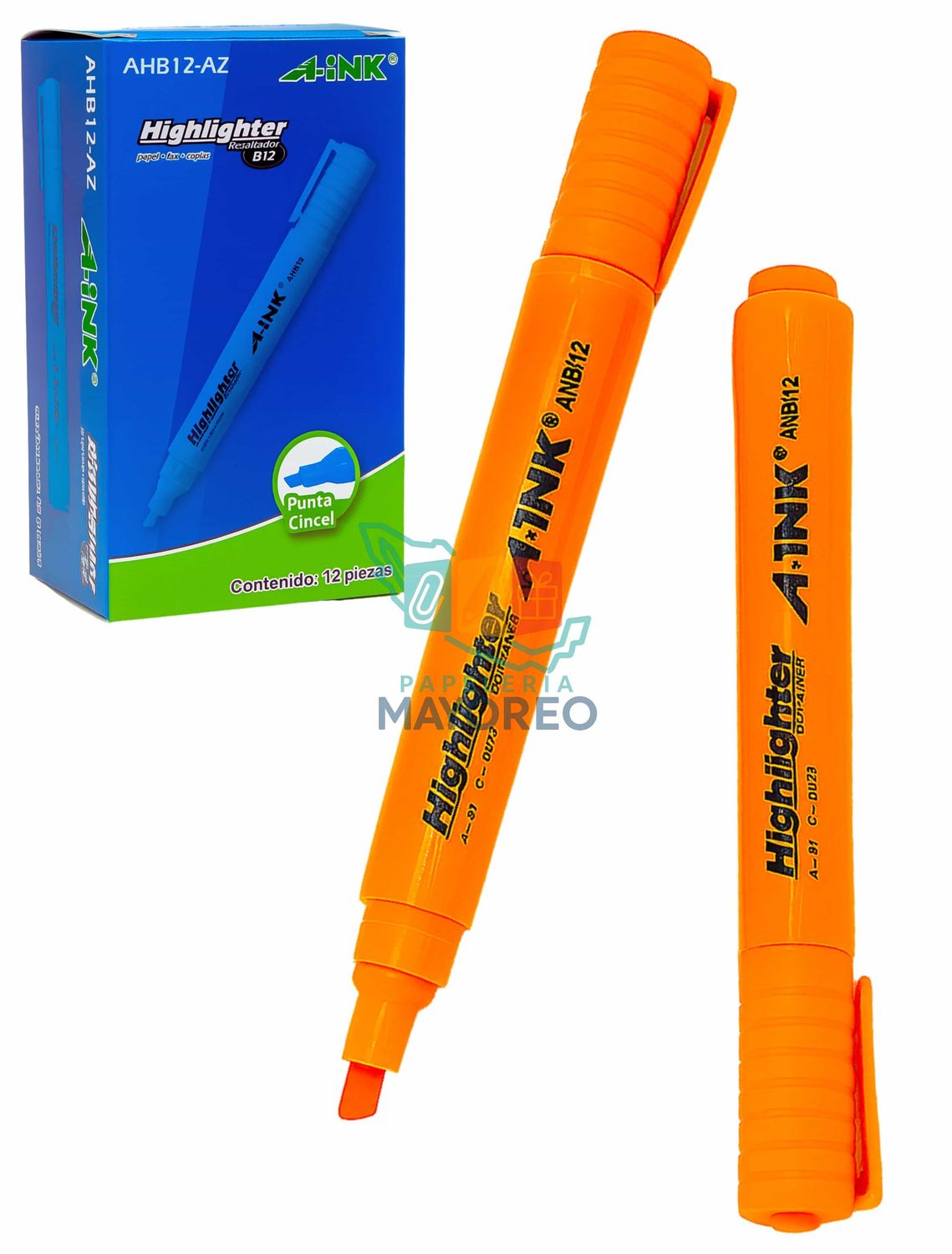 Resaltador c/12 Punta Cincel Naranja