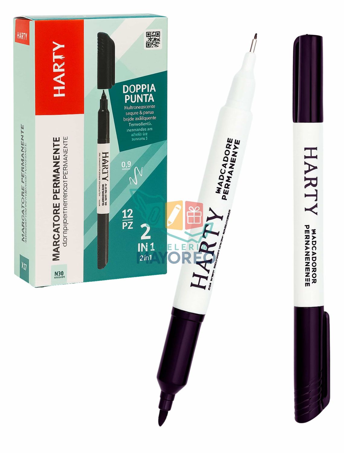 Marcador c/12  Doble Punta HARTY negro