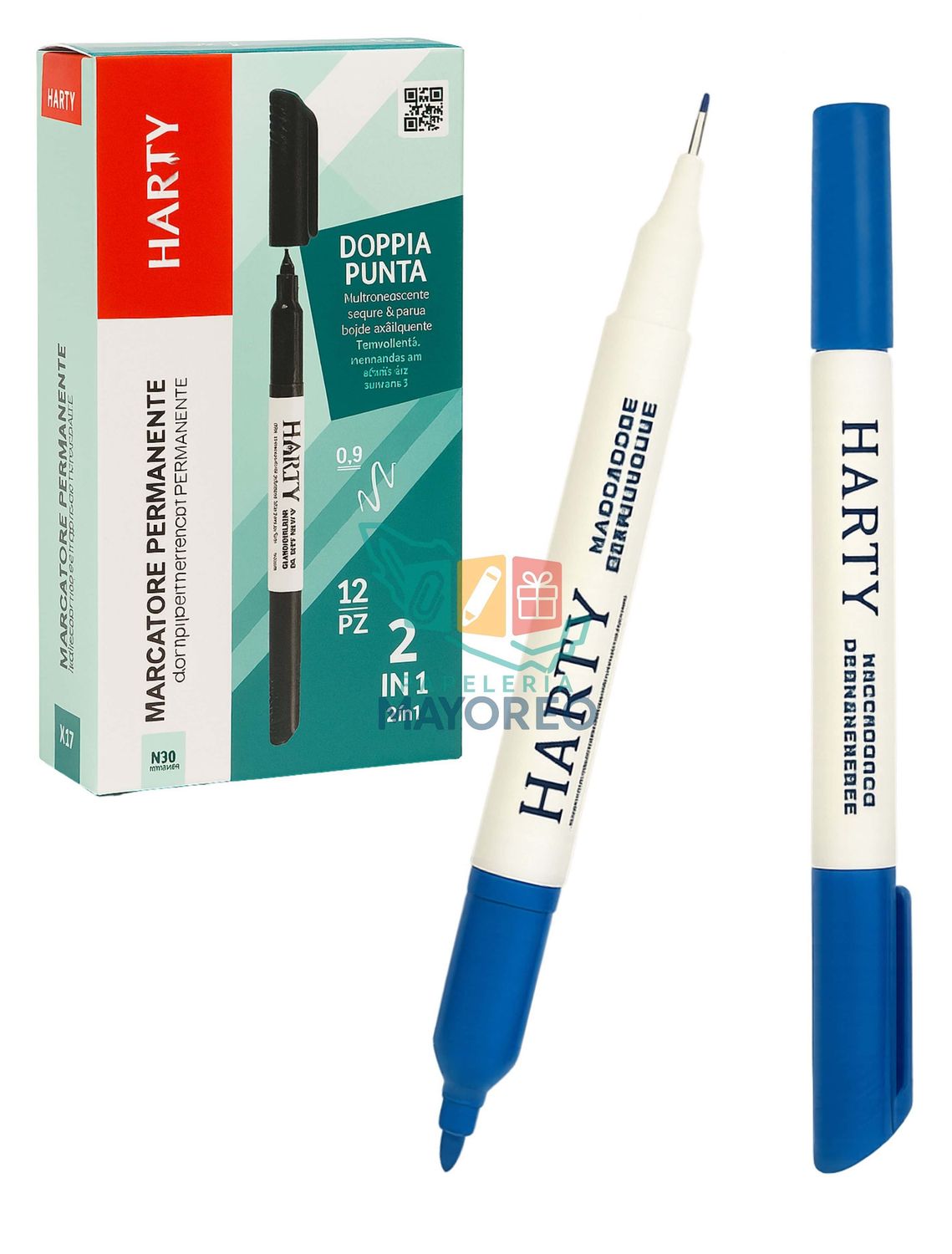 Marcador c/12 doble punta HARTY azul
