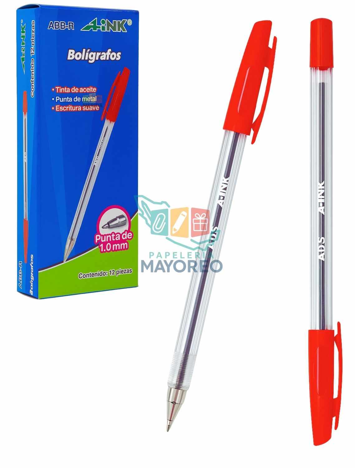 Boligrafos c/12 med AINK rojo