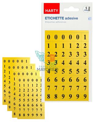Etiquetas Adhesivas Numéricas HARTY Amarillas - Paq c/5 Hojas
