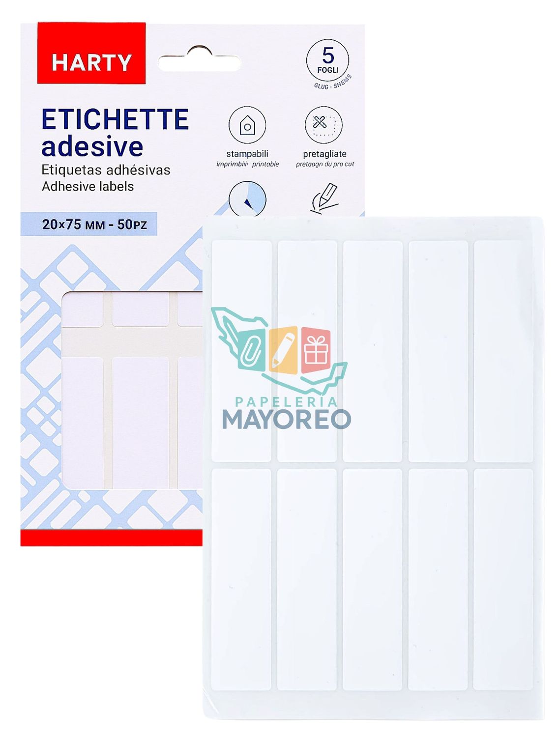 Etiquetas Adhesivas 20x75mm - Paq c/5 Hojas