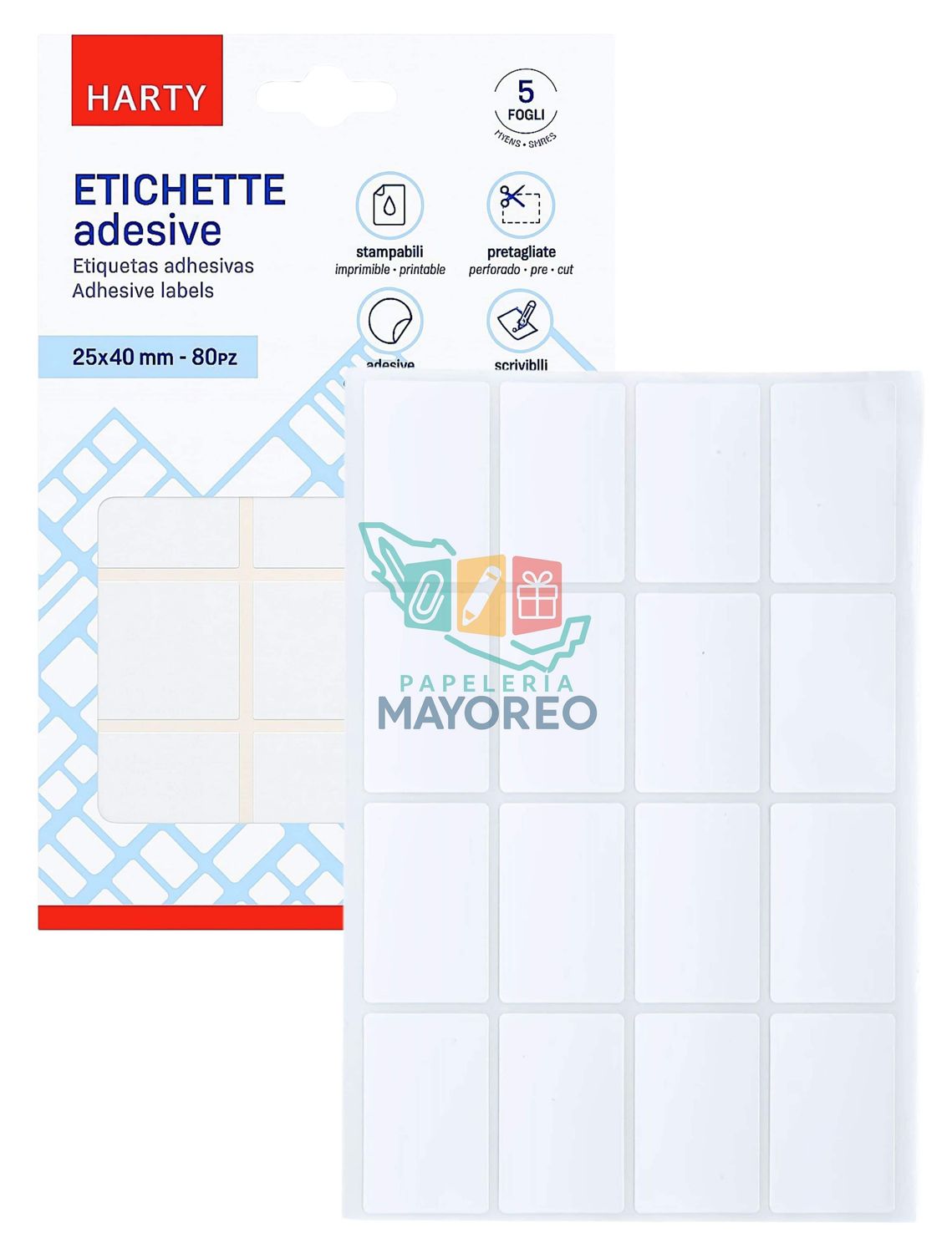 Etiquetas Adhesivas 25x40mm - Paq c/5 Hojas